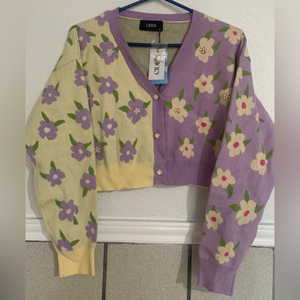 NOT FOR SALE Cider floral cardigan knit fabric two tone bottoms up